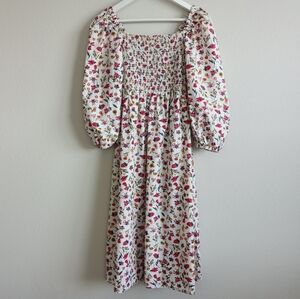 J. Crew Smocked Puff Sleeve Poplin Midi Dress In Vintage Floral S